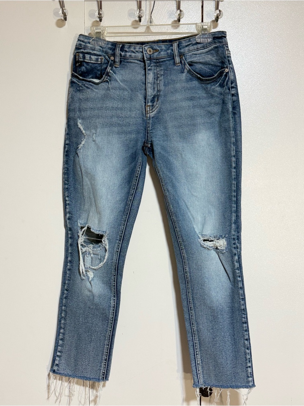 KanCan High Rise Distressed Straight Leg Jeans Raw Hem Size 27 - Picture 2 of 14
